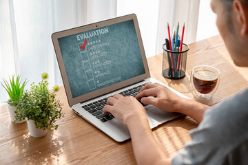 Wall Mural - customer satisfaction and evaluation analysis on modish software computer for marketing strategy pla