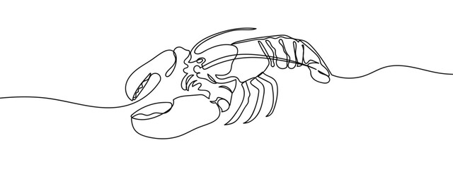 Wall Mural - Continuous line vector lobster on transparent background. editable stroke.
