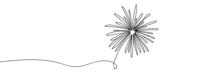 Wall Mural - Continuous vector line, fireworks, firework on transparent background. editable stroke.