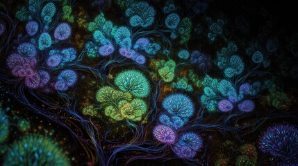 Wall Mural - abstract neon fractal wallpaper with space - generative ai