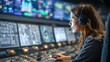 © Johannes - Woman working in System Control Center providing instructions using headsets for air traffic, power plant, or security room.