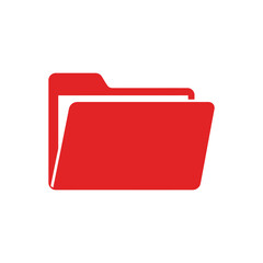Red Folder Icon with Tab Flat Design Data Storage Symbol.