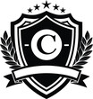 © LailaArtworks - Classic black and white emblem featuring a prominent letter c surrounded by laurel wreaths and stars atop a shield with a blank banner