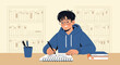 © Fatah - Focused Student Creating Detailed Illustrations In Bright And Comfortable Home Environment