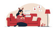 © Satiti - Woman Enjoying Christmas While Using Phone At Home Holiday Concept