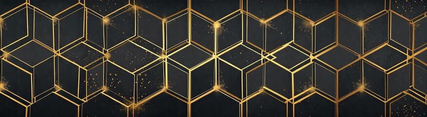 Wall Mural - Dark background with a golden geometric hexagon pattern, a simple and elegant style, a symmetrical composition, high contrast between light and dark tones Generative AI