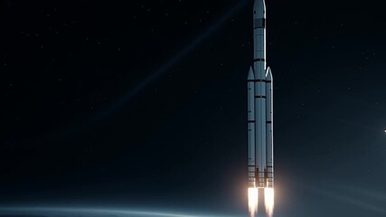 Wall Mural - rocket in space with earth background. view from space. the rocket flies and rotates.