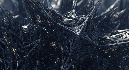 Intricate Dark Spiky Web Structure with Subtle Golden Highlights in Macro View