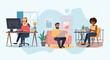 © House of Vector - Diverse team working remotely from home, perfect for illustrating work from home concepts, remote teams, or flexible work.