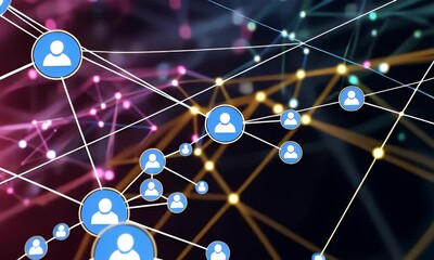 Wall Mural - colorful abstract network connections flowing in dark background