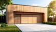 © Saka - Modern wooden garage nestled in a landscaped yard