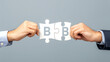© Sarfraz - Two business partners connect puzzle pieces with 'B2B' letters symbolizing partnership and collaboration for growth.