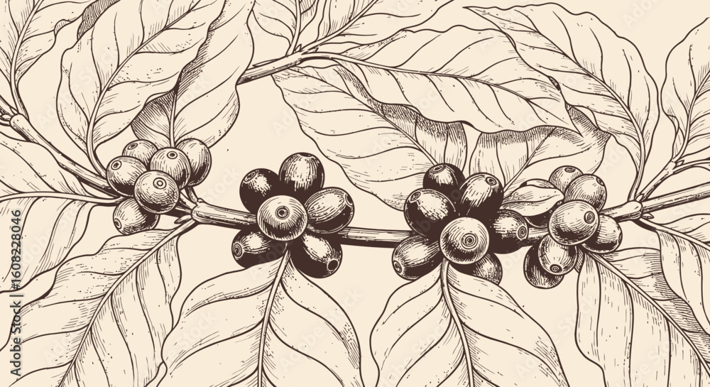 Hand drawn vector illustration of coffee plant branch with berries and  leaves, coffee beans art sketch black vector botanical coffee concept Stock  Vector | Adobe Stock