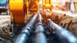 © Yultoms95 - Horizontal directional drilling technology closeup. Drilling machine work process. Trenchless laying of communications, pipes and water pipes