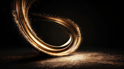 Wall Mural - glowing spark trail swirling in black background creates mesmerizing effect, showcasing dynamic flow