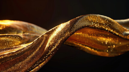 Wall Mural - golden glitter waves flowing across glowing background create mesmerizing visual effect. shimmering 