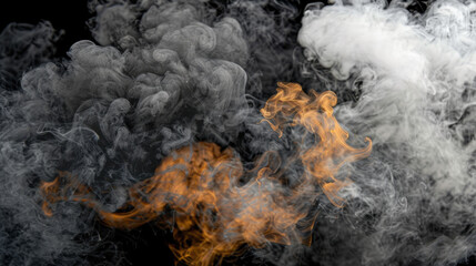 Wall Mural - low contrast abstract layers of smoke in black and gray with hints of orange create dynamic visual e