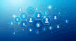 © ArtStock - Blue hexagons with person icons linked by lines on a graduated blue background
