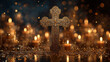 © suriyani - Coptic Nayrouz, traditional Coptic cross with intricate carvings surrounded by glowing candles