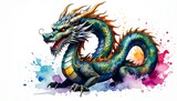 Majestic dragon, vibrant colors, watercolor style