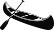 © MR BAT - A black and white illustration of a canoe with a paddle crossing it on a white background image view