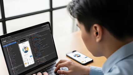 Person coding mobile app design