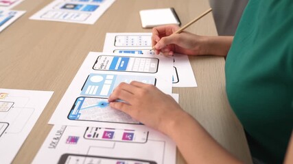 Wall Mural - startup company employee planning for user interface prototype for mobile application or website in 