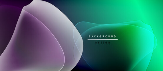 Wall Mural - abstract fluid shapes blend purple, teal, green hues. dark background emphasizes layered, translucen