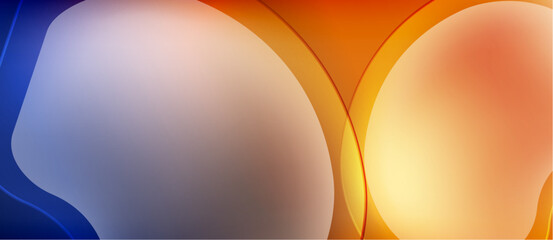 Wall Mural - abstract fluid shapes blend. blue, orange, yellow hues create soft gradients. minimalist design evok