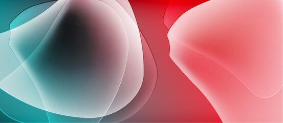 Wall Mural - abstract colorful shapes blend, creating soft gradients. turquoise, white, red hues dominate composi