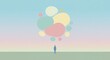 © A R - Individual contemplating colorful abstract thoughts floating in sky, representing imagination and ideas