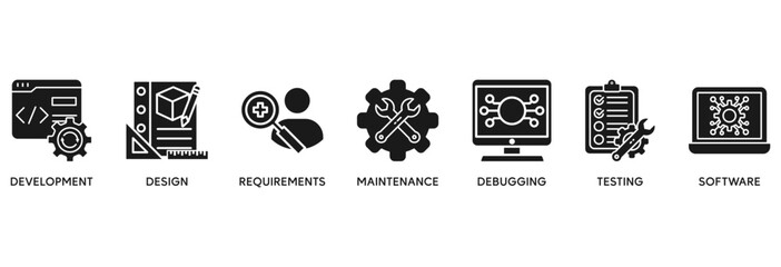 Agile icon set vector illustration concept relate to  development, design, requirements, maintenance, debugging, testing and software