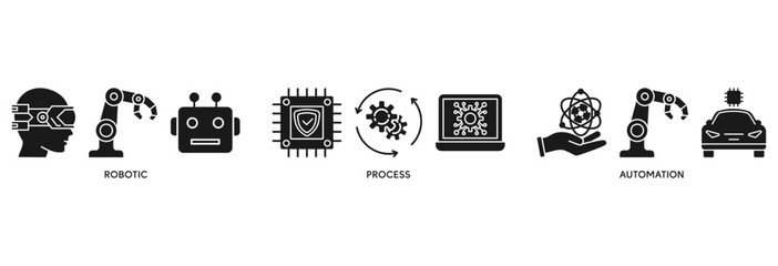 RPA icon set vector illustration concept relate to  robotic process automation innovation technology with an icon of robot, ai, artificial intelligence, automation, process, conveyor, and processor