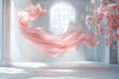 © erika8213 - Maternity backdrop, wedding backdrop, photography background with delicate flowers and flying flowy fabric.