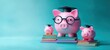 © Gura - The cheerful piggy banks celebrate financial education and learning success.