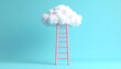 © barber - Pink ladder reaching a fluffy white cloud against a light blue background