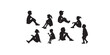 © Sumit - Print   Kids sitting silhouettes vector black and white illustration. Children seated in various poses from side view.