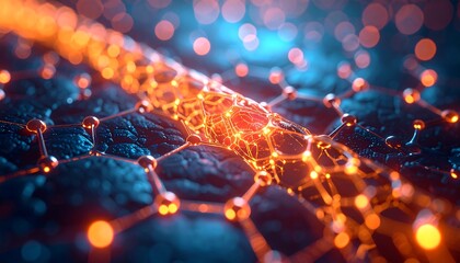 Dynamic glowing network with vibrant connections represents advanced technology solutions and innovation