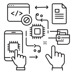 Conceptual vector illustration of digital technology data security and system integration