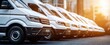 © Albi - The fleet of white delivery vans parked in the urban setting at sunset