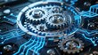 © riedoak - Ultra-realistic close-up of high-tech mechanical gears and polished metal circuits