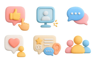 Wall Mural - pastel 3d social media icons and communication symbols for digital interaction