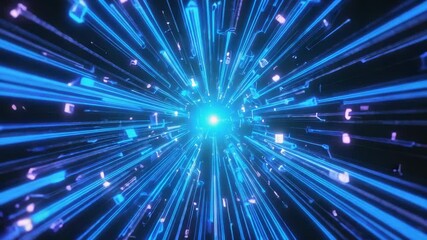 Wall Mural - glowing blue and purple data streams erupting from a bright core create an explosive, futuristic big