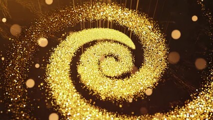 Wall Mural - Golden glitter particles swirling and forming a spiral galaxy shape with falling particles and bokeh effect, creating a luxurious and festive atmosphere
