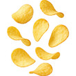 © Mahazera - Scattered potato chips on a black background isolated transparent background