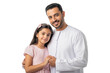 © AuroraCrafts - Smiling Middle Eastern father and his daughter in traditional attire holding hands