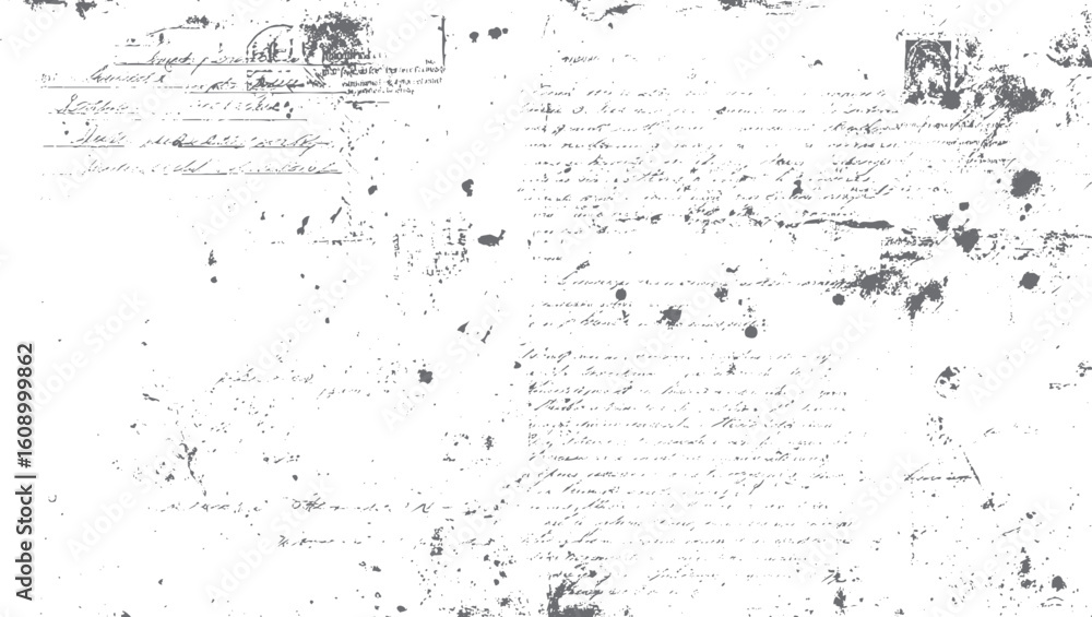 Distressed script texture with ink smudges. Grunge vintage text overlay art. Handwritten letter background illustration.