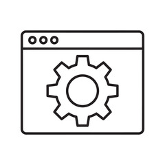 Wall Mural - web development icon with gear in browser window for website settings and backend maintenance showin