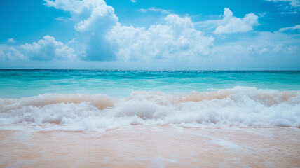 Wall Mural - blue sky over calm sea. blue sea and sunny sky on horizon over calm water