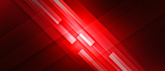 Canvas Print - modern abstract red background with glowing geometric lines